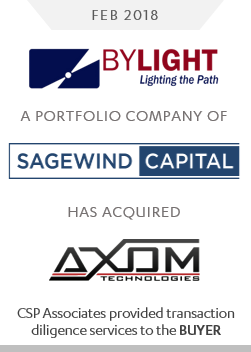 bylight acquired axom technologies - csp associates provided transaction due diligence services to the buyer