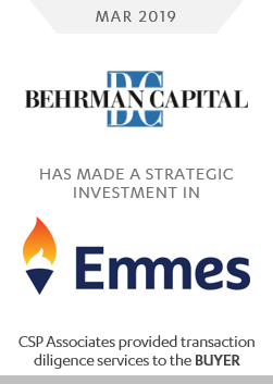 behrman capital made a strategic investment in emmes - csp associates provided transaction due diligence services to buyer