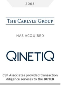 the carlyle group acquired qinetiq csp provided m&a transaction due diligence to buy-side