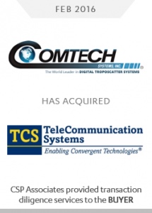 comtech acquired telecommunication systems - csp associates transactions due diligence services buy-side