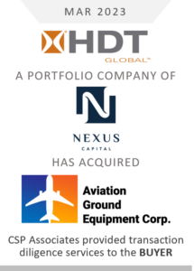 HDT Global acquired Aviation Ground Equipment Corporation - CSP Associates provided transaction diligence to the buyer