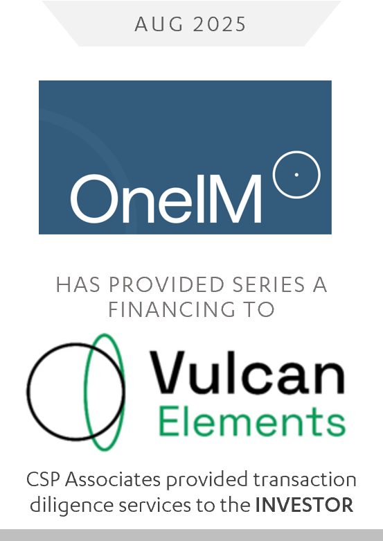 OneIM Has Provided Series A Financing to Vulcan Elements